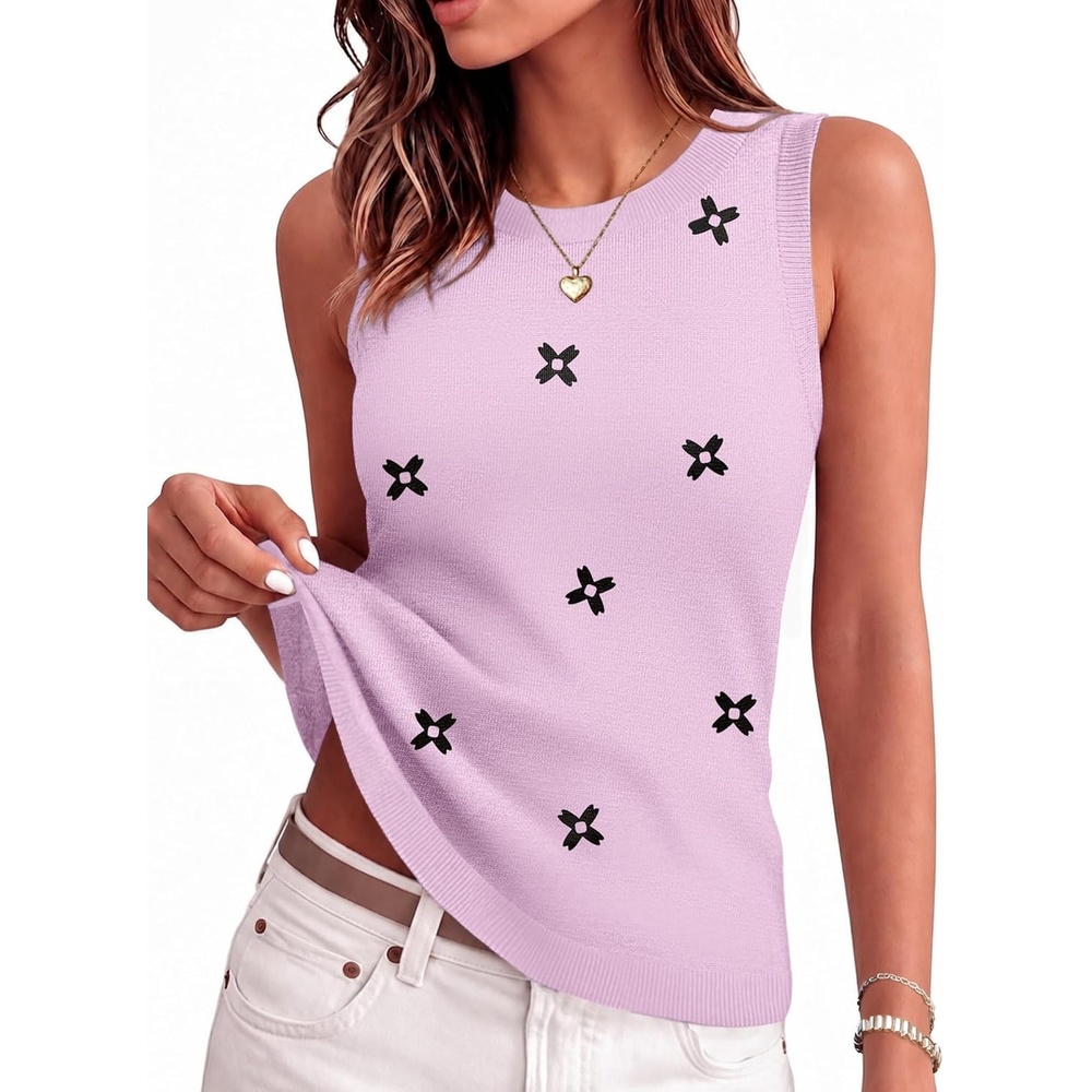 image:imageZeagoo Tank Top for Women 2026 Loose Fit Casual Knit Fall SweatersFlower Pink