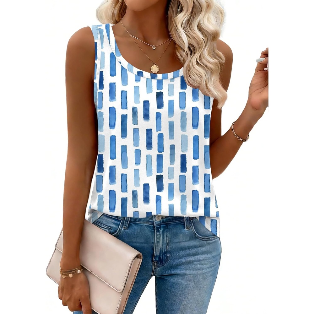 image:imageZeagoo Tank Top for Women Summer Loose Fit Casual Flowy Sleeveless Tops Trendy Scoop Neck Basic Shirts Tee 2026Cx329blue Color Blocks