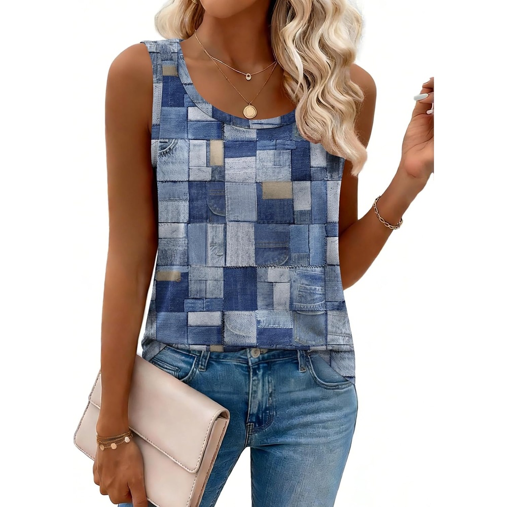 image:imageZeagoo Tank Top for Women Summer Loose Fit Casual Flowy Sleeveless Tops Trendy Scoop Neck Basic Shirts Tee 2026Jh510multicolor