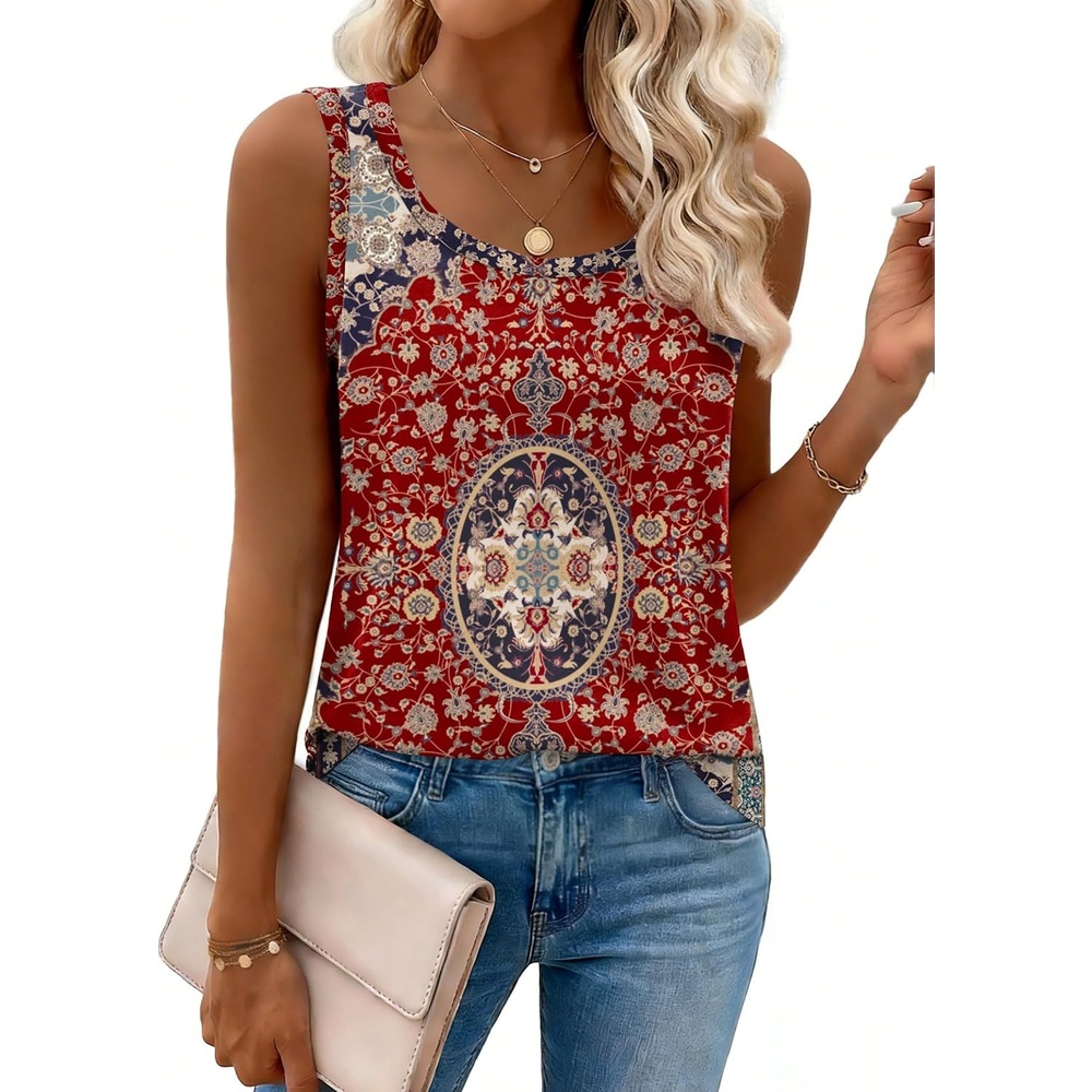 image:imageZeagoo Tank Top for Women Summer Loose Fit Casual Flowy Sleeveless Tops Trendy Scoop Neck Basic Shirts Tee 2026Mz870red Bohemian