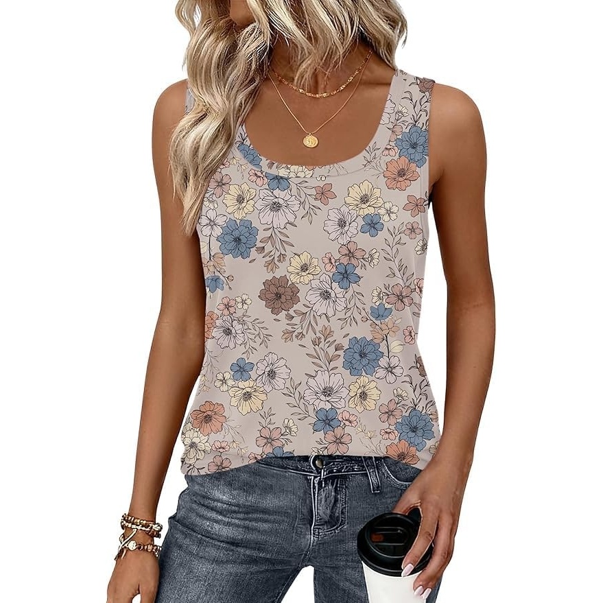 image:imageZeagoo Tank Top for Women Summer Loose Fit Casual Flowy Sleeveless Tops Trendy Scoop Neck Basic Shirts Tee 2026Sf170floral Khaki