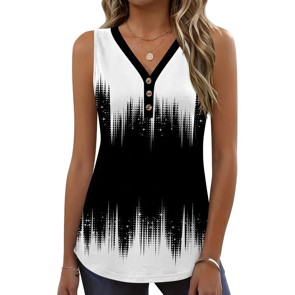 image:imageZeagoo Tank Tops for Women 2026 Summer Top Henley Shirts Dressy Casual Loose Fit VNeck Button Down Sleeveless Tshirt BlouseJb204