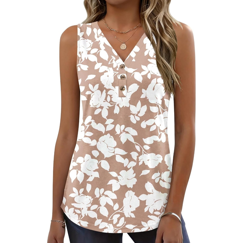 image:imageZeagoo Tank Tops for Women 2026 Summer Top Henley Shirts Dressy Casual Loose Fit VNeck Button Down Sleeveless Tshirt BlouseSf295