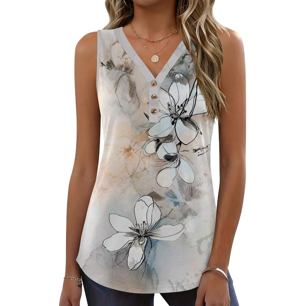 image:imageZeagoo Tank Tops for Women 2026 Summer Top Henley Shirts Dressy Casual Loose Fit VNeck Button Down Sleeveless Tshirt BlouseSf311
