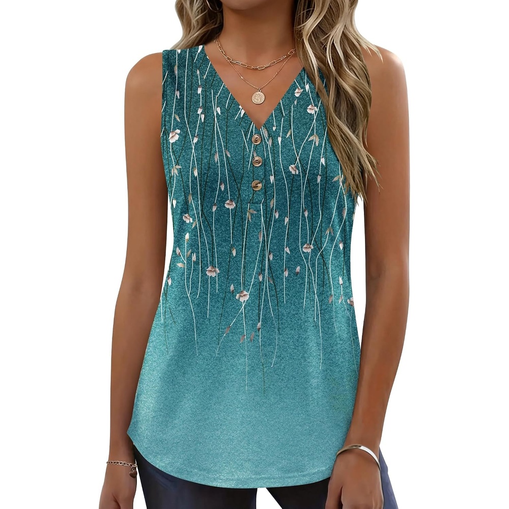 image:imageZeagoo Tank Tops for Women 2026 Summer Top Henley Shirts Dressy Casual Loose Fit VNeck Button Down Sleeveless Tshirt BlouseXh363