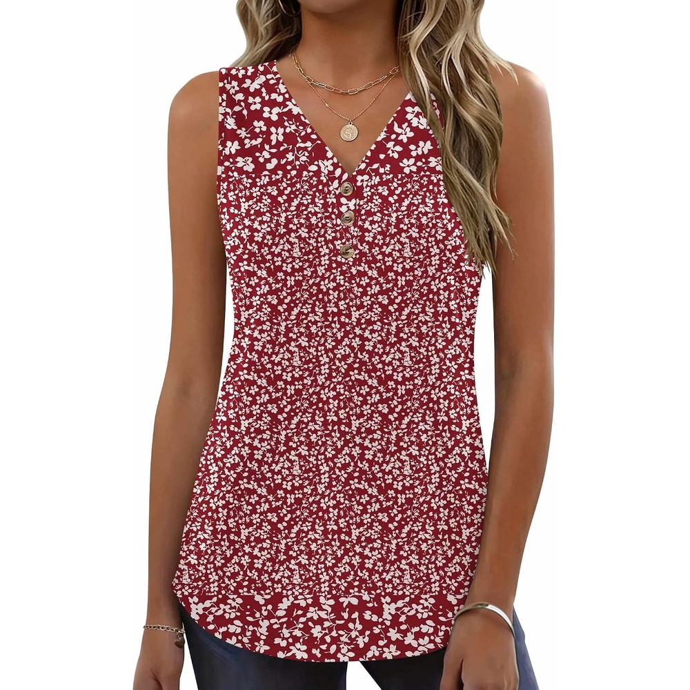image:imageZeagoo Tank Tops for Women 2026 Summer Top Henley Shirts Dressy Casual Loose Fit VNeck Button Down Sleeveless Tshirt BlouseXh555