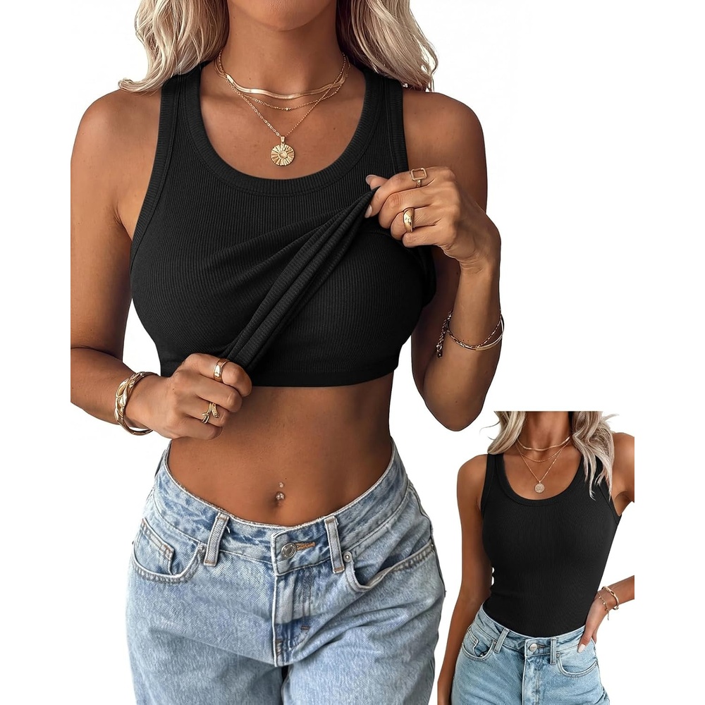 image:imageZeagoo Tank Tops with Built in Bra for Women Sleeveless Ribbed Summer Tops1black