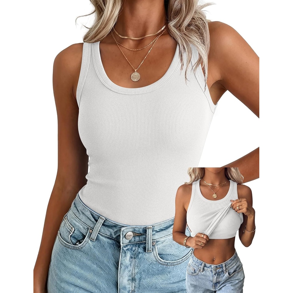 image:imageZeagoo Tank Tops with Built in Bra for Women Sleeveless Ribbed Summer Tops1white
