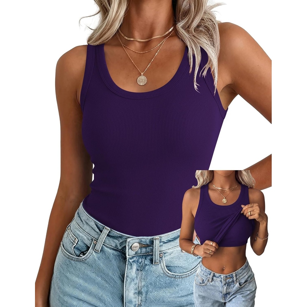 image:imageZeagoo Tank Tops with Built in Bra for Women Sleeveless Ribbed Summer TopsPurple