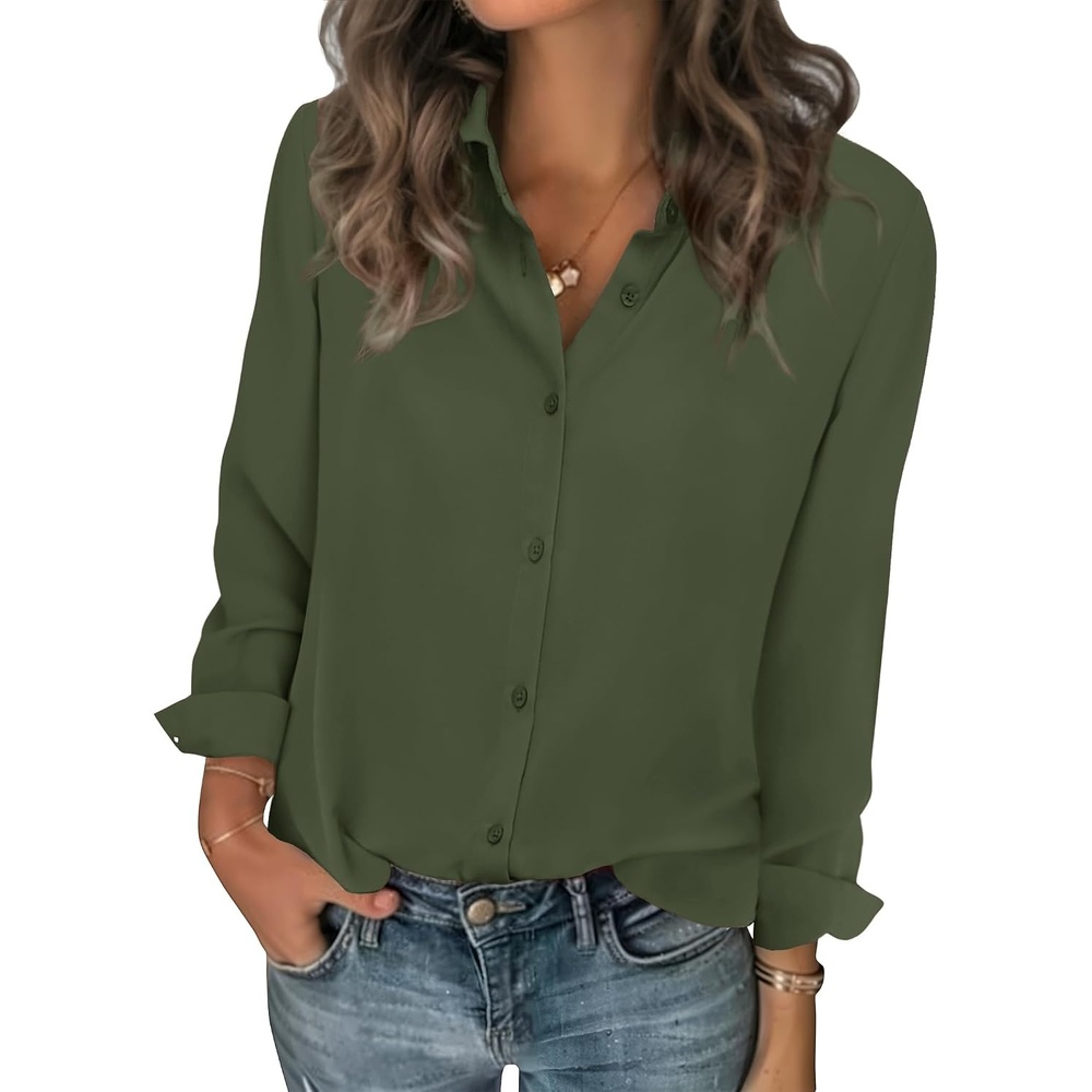 image:imageZeagoo Women Blouses Chiffon Long Sleeve Button Down Shirts Business TopsArmy Green