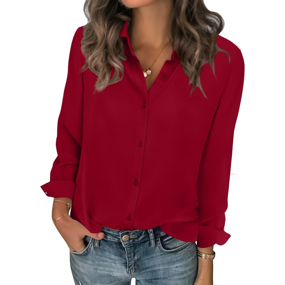 image:imageZeagoo Women Blouses Chiffon Long Sleeve Button Down Shirts Business TopsDark Red