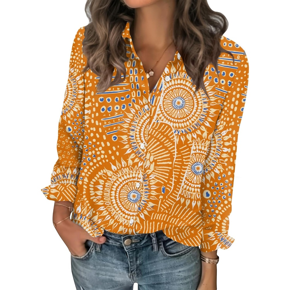 image:imageZeagoo Women Blouses Chiffon Long Sleeve Button Down Shirts Business TopsMandala Pattern