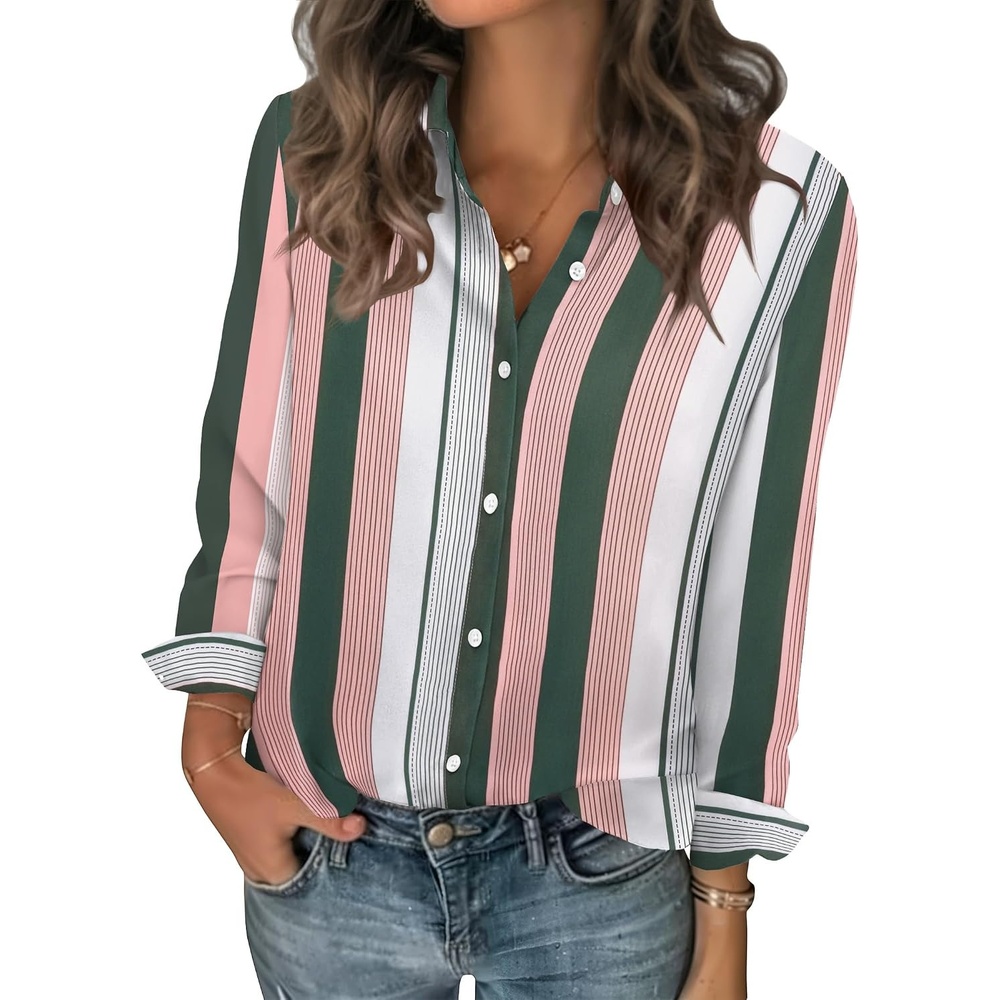 image:imageZeagoo Women Blouses Chiffon Long Sleeve Button Down Shirts Business TopsMulticolor Stripes