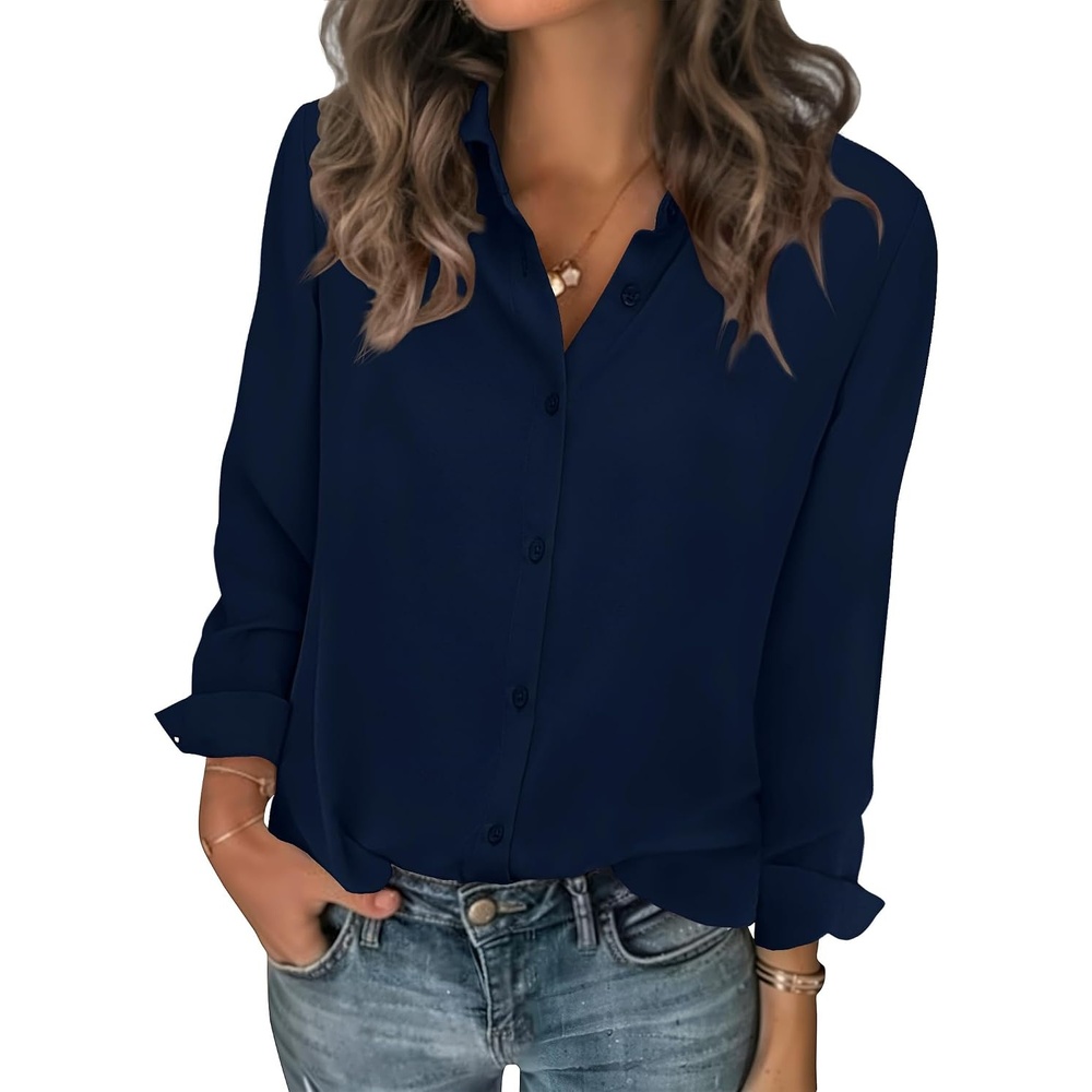 image:imageZeagoo Women Blouses Chiffon Long Sleeve Button Down Shirts Business TopsNavy Blue