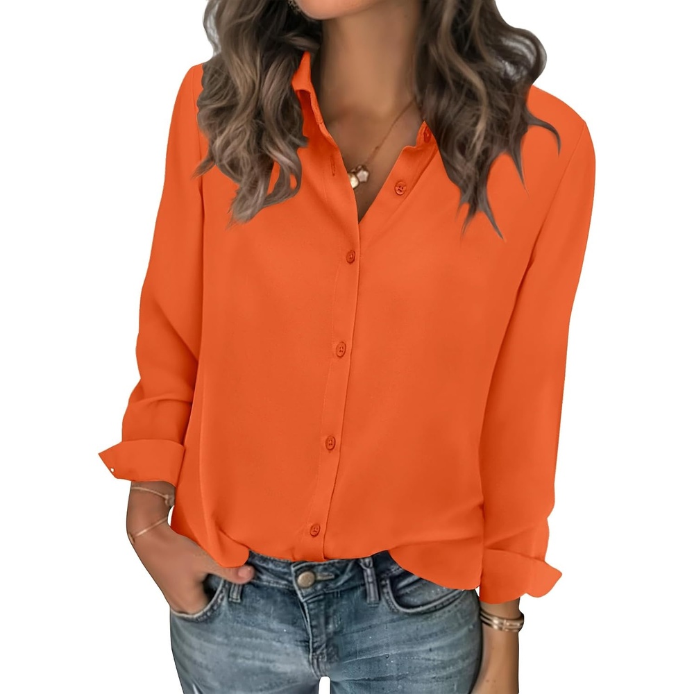 image:imageZeagoo Women Blouses Chiffon Long Sleeve Button Down Shirts Business TopsOrange
