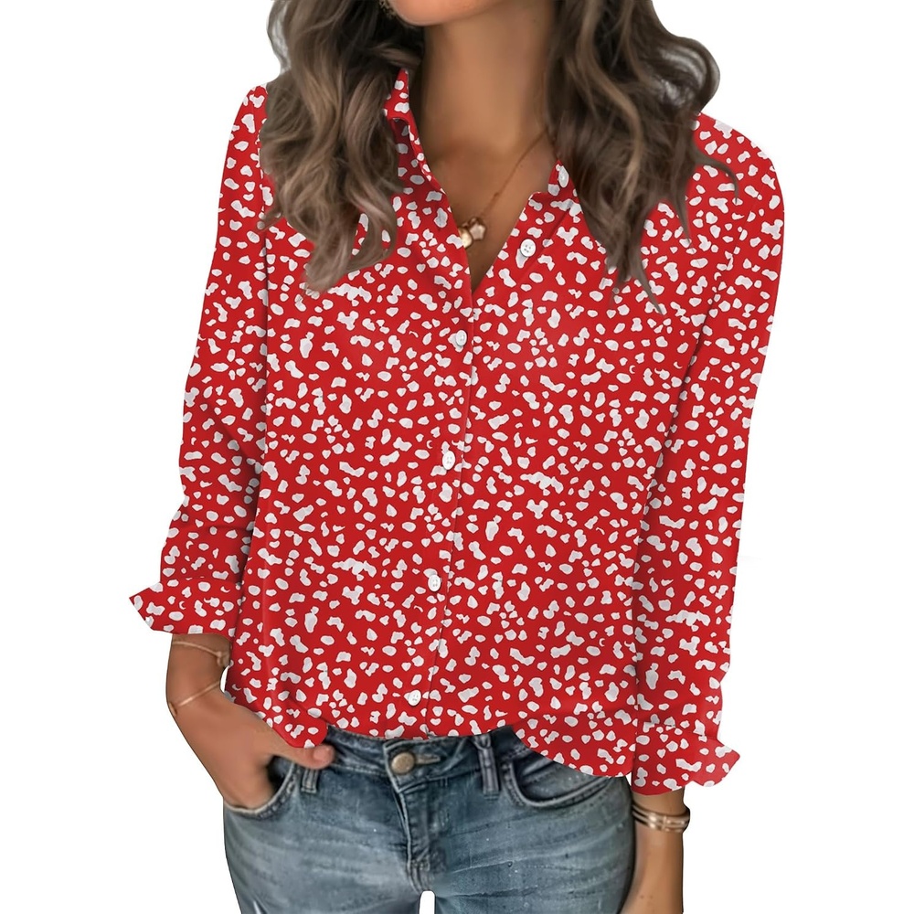 image:imageZeagoo Women Blouses Chiffon Long Sleeve Button Down Shirts Business TopsRed White Polka Dots