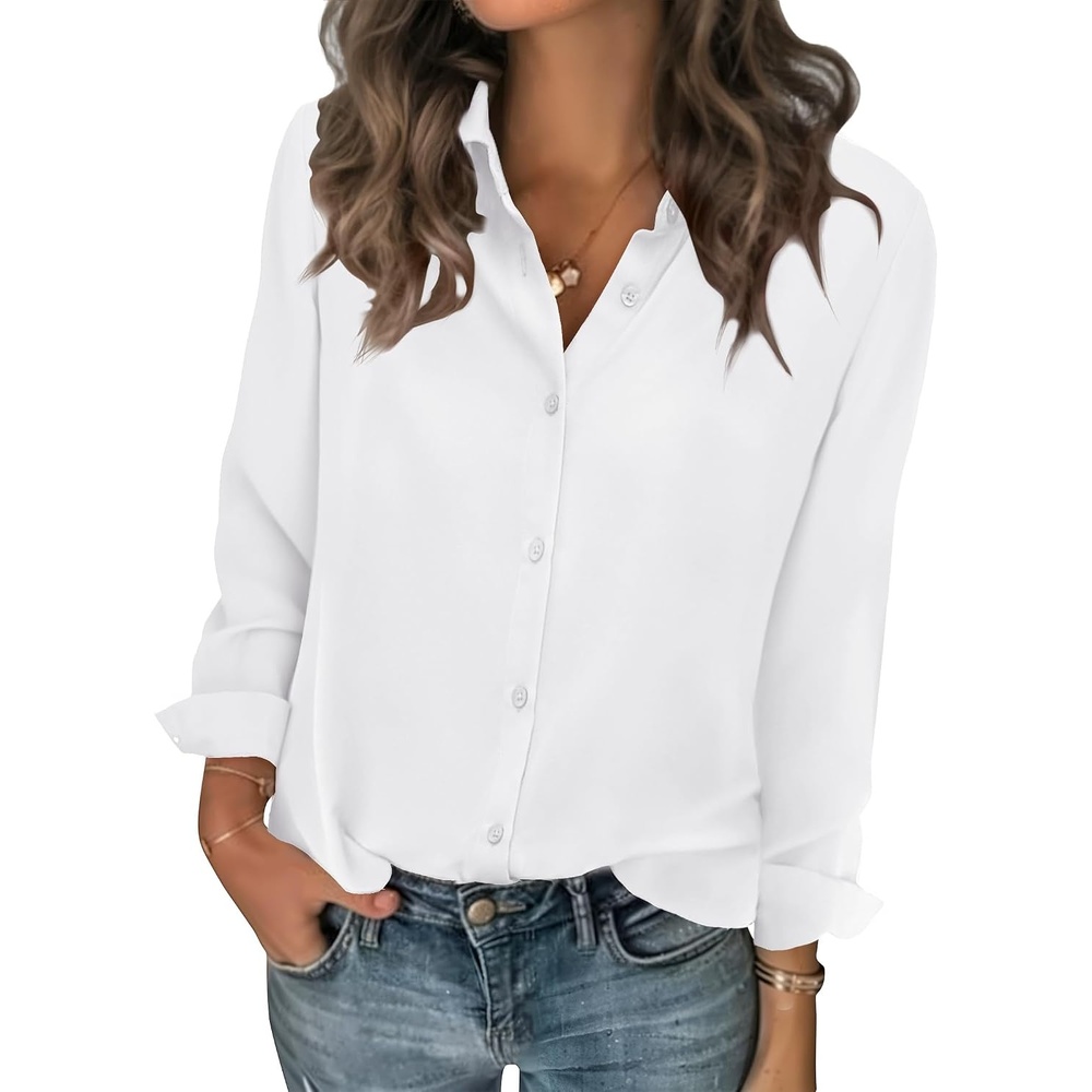 image:imageZeagoo Women Blouses Chiffon Long Sleeve Button Down Shirts Business TopsWhite Sheer