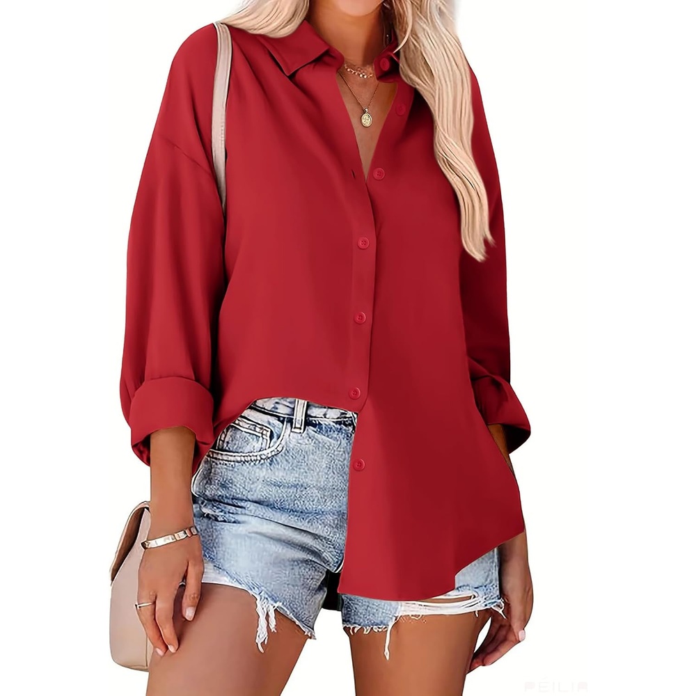 image:imageZeagoo Women Button Down Shirts Oversized Long Sleeve Blouses with PocketBred