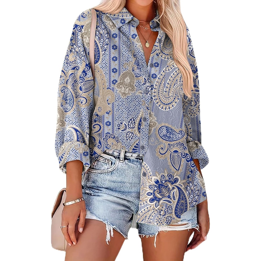 image:imageZeagoo Women Button Down Shirts Oversized Long Sleeve Blouses with PocketMz919