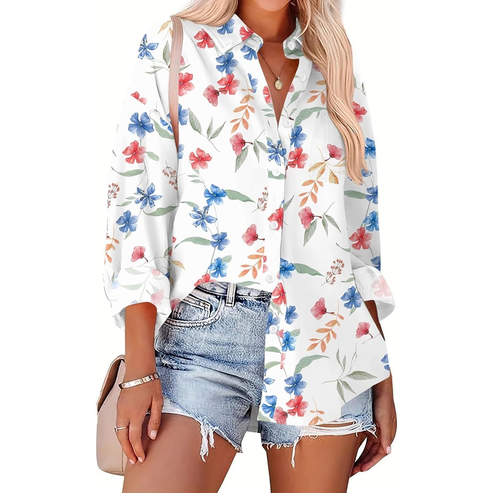 image:imageZeagoo Women Button Down Shirts Oversized Long Sleeve Blouses with PocketWf101