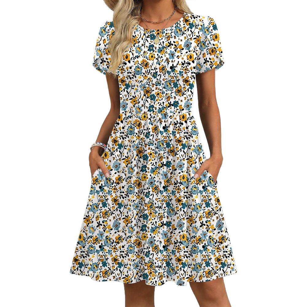 image:imageZeagoo Women Summer Dress 2026 Short Sleeve Aline Mini Dresses with Pockets Casual Swing Tshirt Dress Vocation Beach SundressXh366