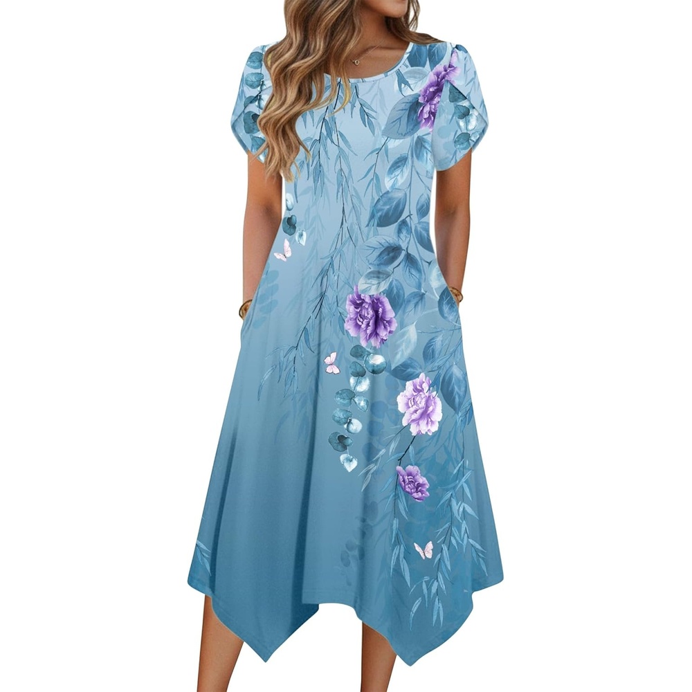 image:imageZeagoo Womens Casual Dress for Summer Loose Hankerchief Flare Midi Sundress01 Blue