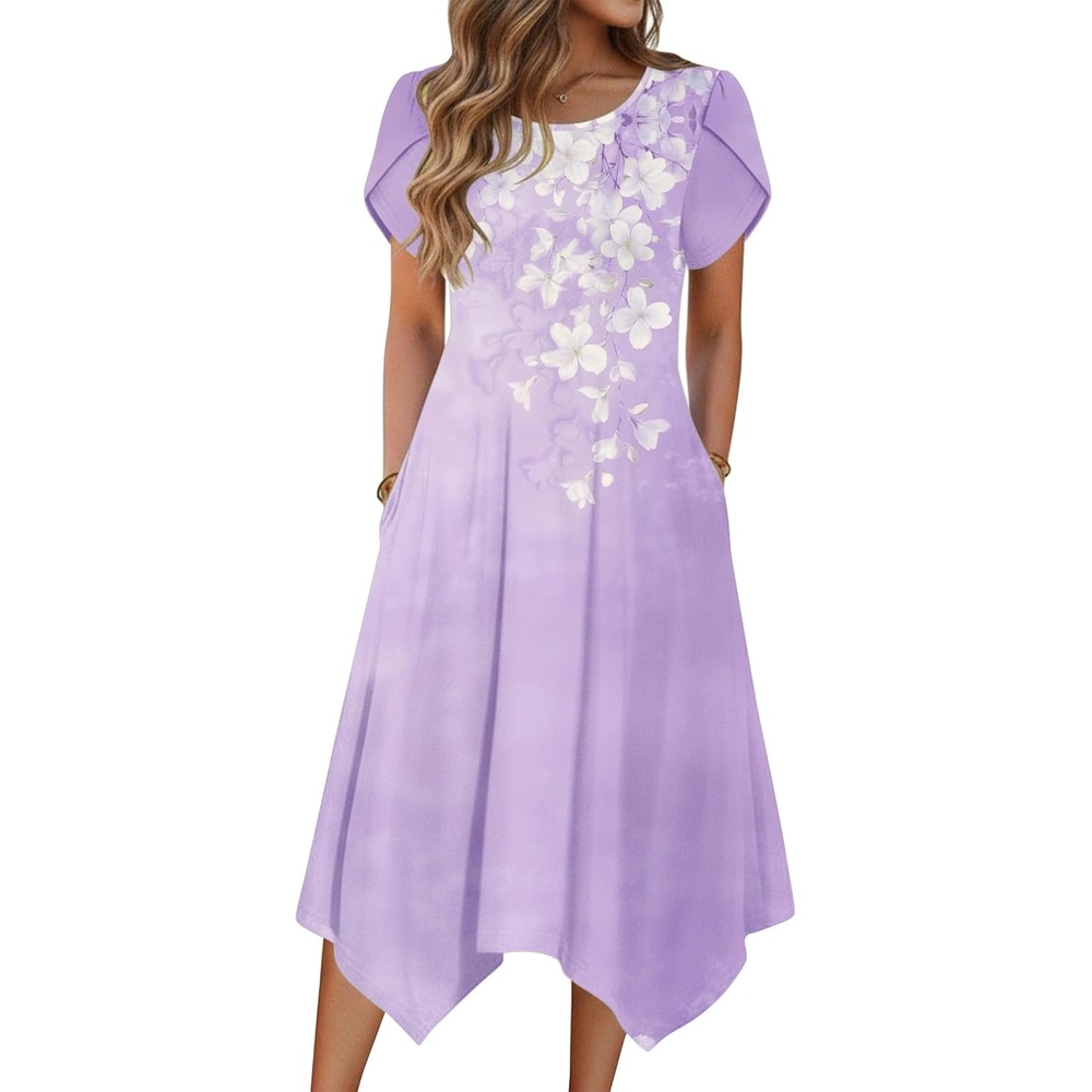 image:imageZeagoo Womens Casual Dress for Summer Loose Hankerchief Flare Midi Sundress02 Purple