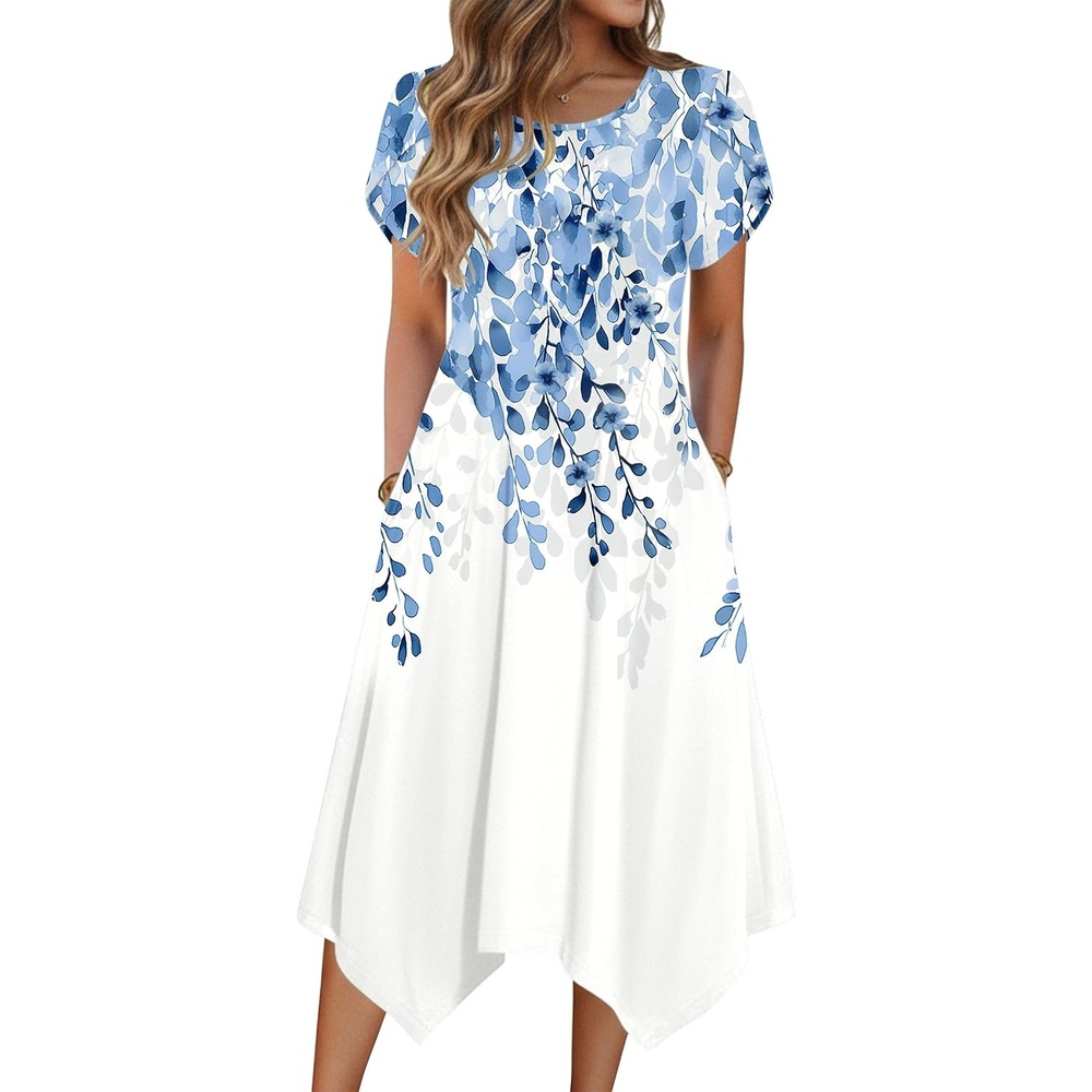 image:imageZeagoo Womens Casual Dress for Summer Loose Hankerchief Flare Midi Sundress02 White
