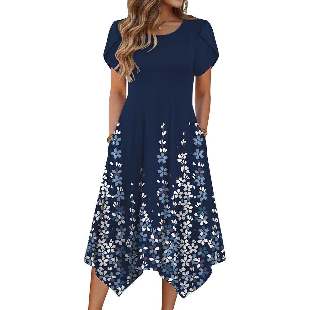 image:imageZeagoo Womens Casual Dress for Summer Loose Hankerchief Flare Midi Sundress03 Blue