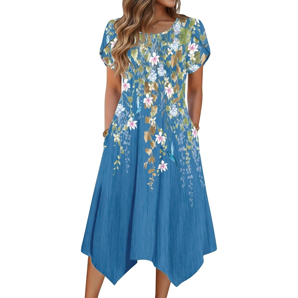 image:imageZeagoo Womens Casual Dress for Summer Loose Hankerchief Flare Midi Sundress05 Blue
