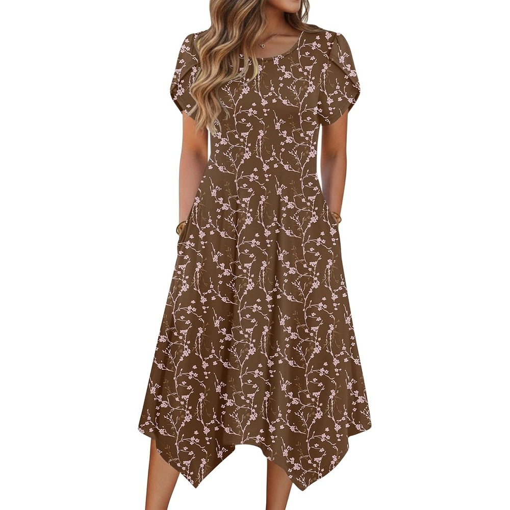 image:imageZeagoo Womens Casual Dress for Summer Loose Hankerchief Flare Midi SundressCoffee