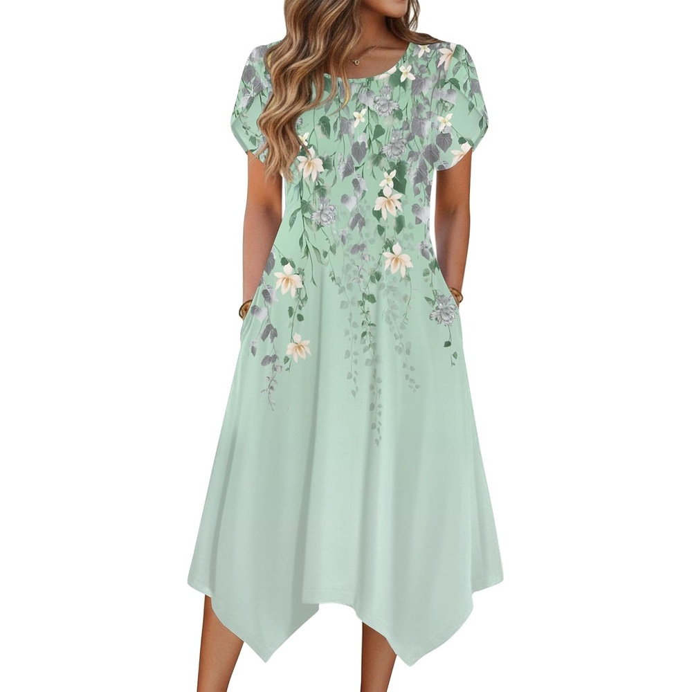 image:imageZeagoo Womens Casual Dress for Summer Loose Hankerchief Flare Midi SundressLight Green