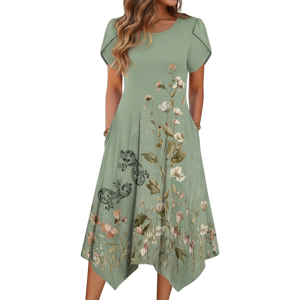 image:imageZeagoo Womens Casual Dress for Summer Loose Hankerchief Flare Midi SundressWf171