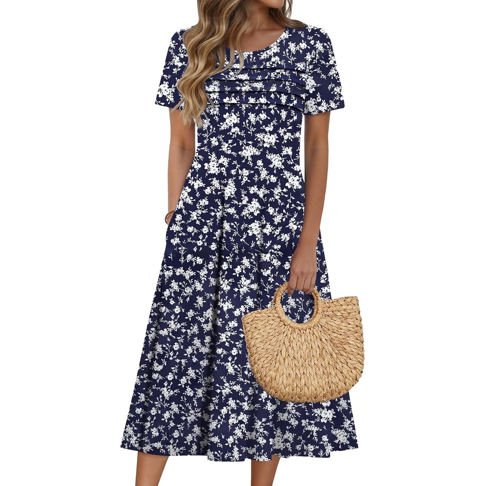 image:imageZeagoo Womens Casual Dresses for Summer Short Sleeve Flare Midi Dress Beach03 Blue