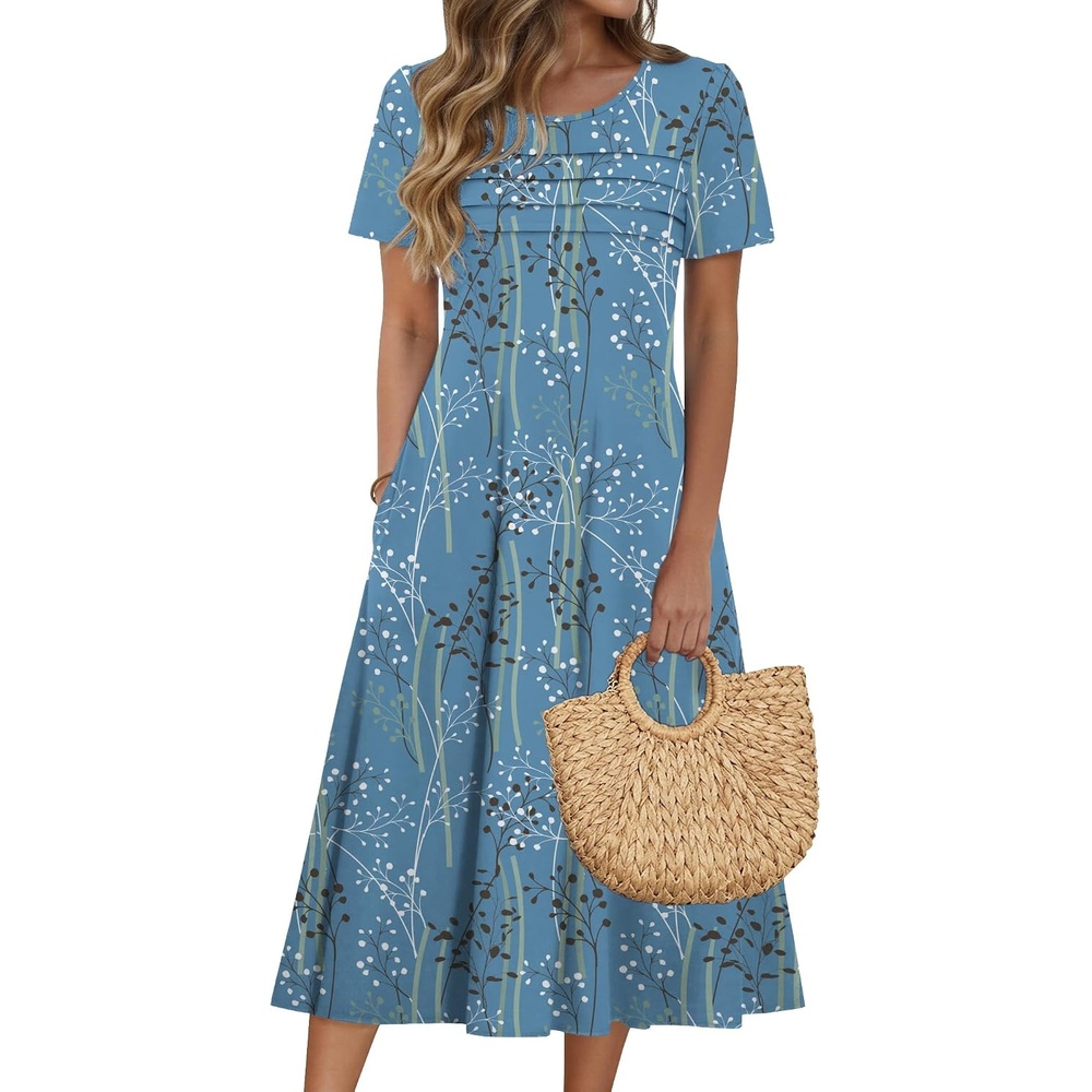 image:imageZeagoo Womens Casual Dresses for Summer Short Sleeve Flare Midi Dress Beach04 Blue
