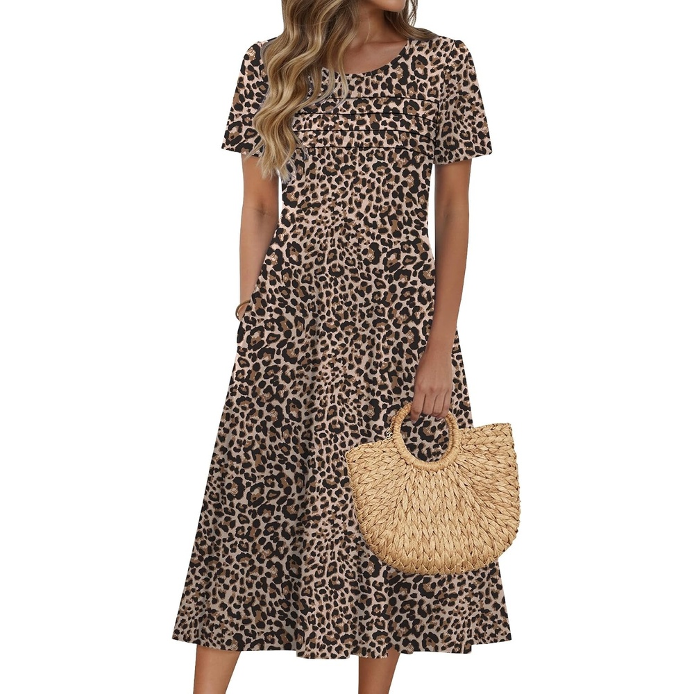 image:imageZeagoo Womens Casual Dresses for Summer Short Sleeve Flare Midi Dress BeachLeopard Print