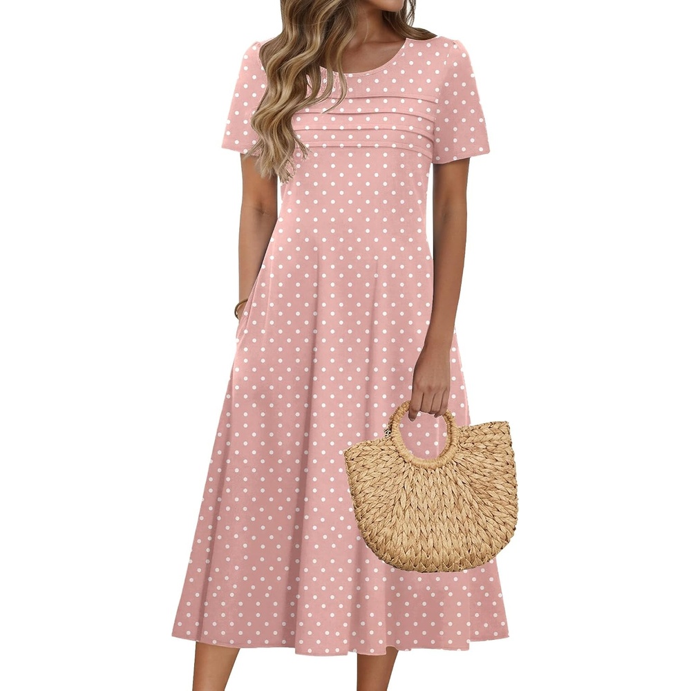 image:imageZeagoo Womens Casual Dresses for Summer Short Sleeve Flare Midi Dress BeachPink Jh1