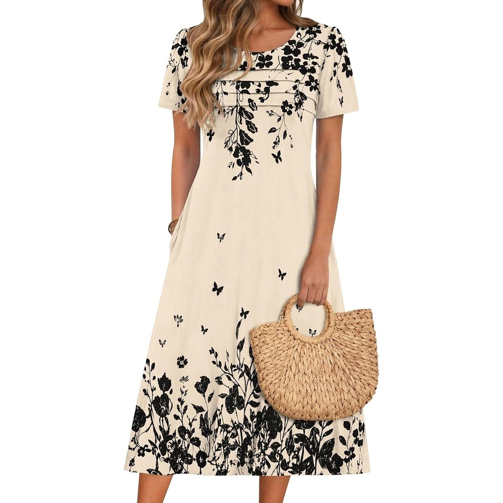 image:imageZeagoo Womens Casual Dresses for Summer Short Sleeve Flare Midi Dress BeachSf364