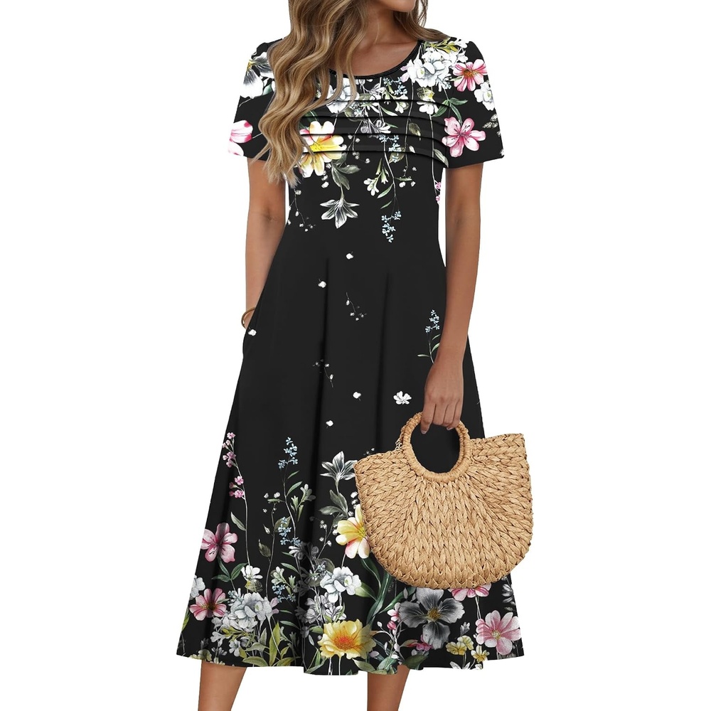 image:imageZeagoo Womens Casual Dresses for Summer Short Sleeve Flare Midi Dress BeachWf120