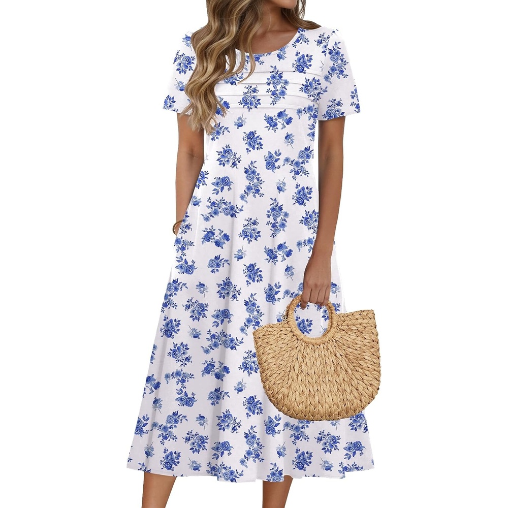 image:imageZeagoo Womens Casual Dresses for Summer Short Sleeve Flare Midi Dress BeachWhite Dh342