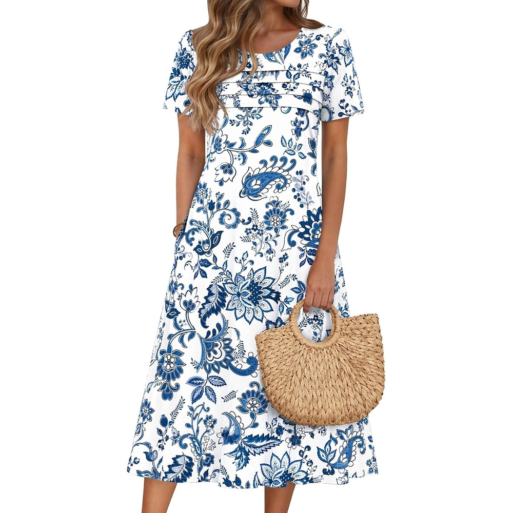image:imageZeagoo Womens Casual Dresses for Summer Short Sleeve Flare Midi Dress BeachYg20