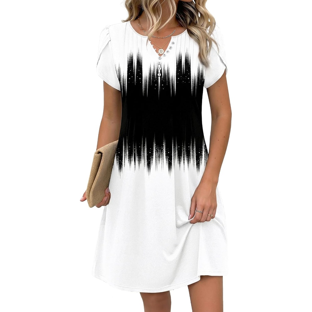 image:imageZeagoo Womens Casual Dresses with Pockets Summer Floral VNeck ALine Tshirt Dress Short Sleeve Mini Dress Beach SundressGradient Black White