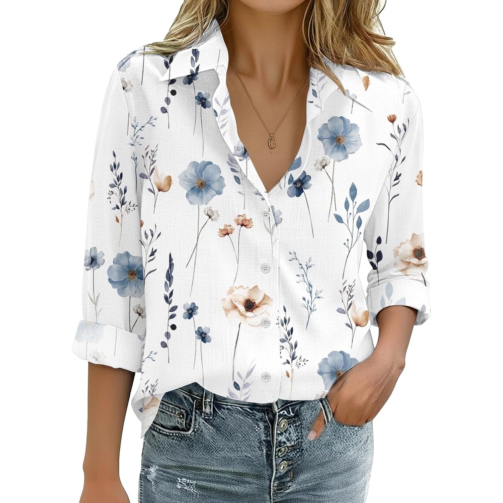 image:imageZeagoo Womens Cotton Button Down Shirts Long Sleeve Collared Blouse S3XLBf290