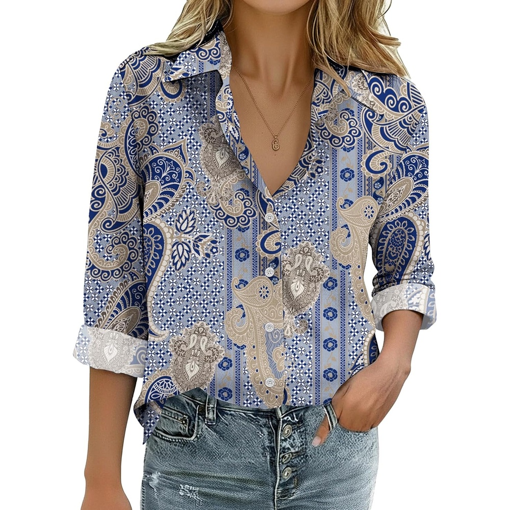 image:imageZeagoo Womens Cotton Button Down Shirts Long Sleeve Collared Blouse S3XLMz919