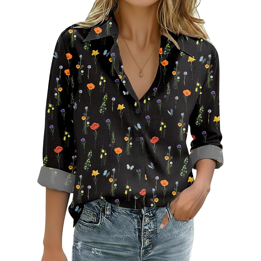 image:imageZeagoo Womens Cotton Button Down Shirts Long Sleeve Collared Blouse S3XLWf100