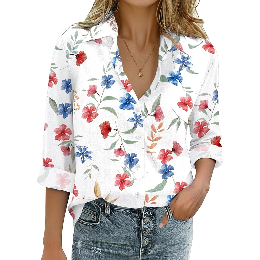 image:imageZeagoo Womens Cotton Button Down Shirts Long Sleeve Collared Blouse S3XLWf101