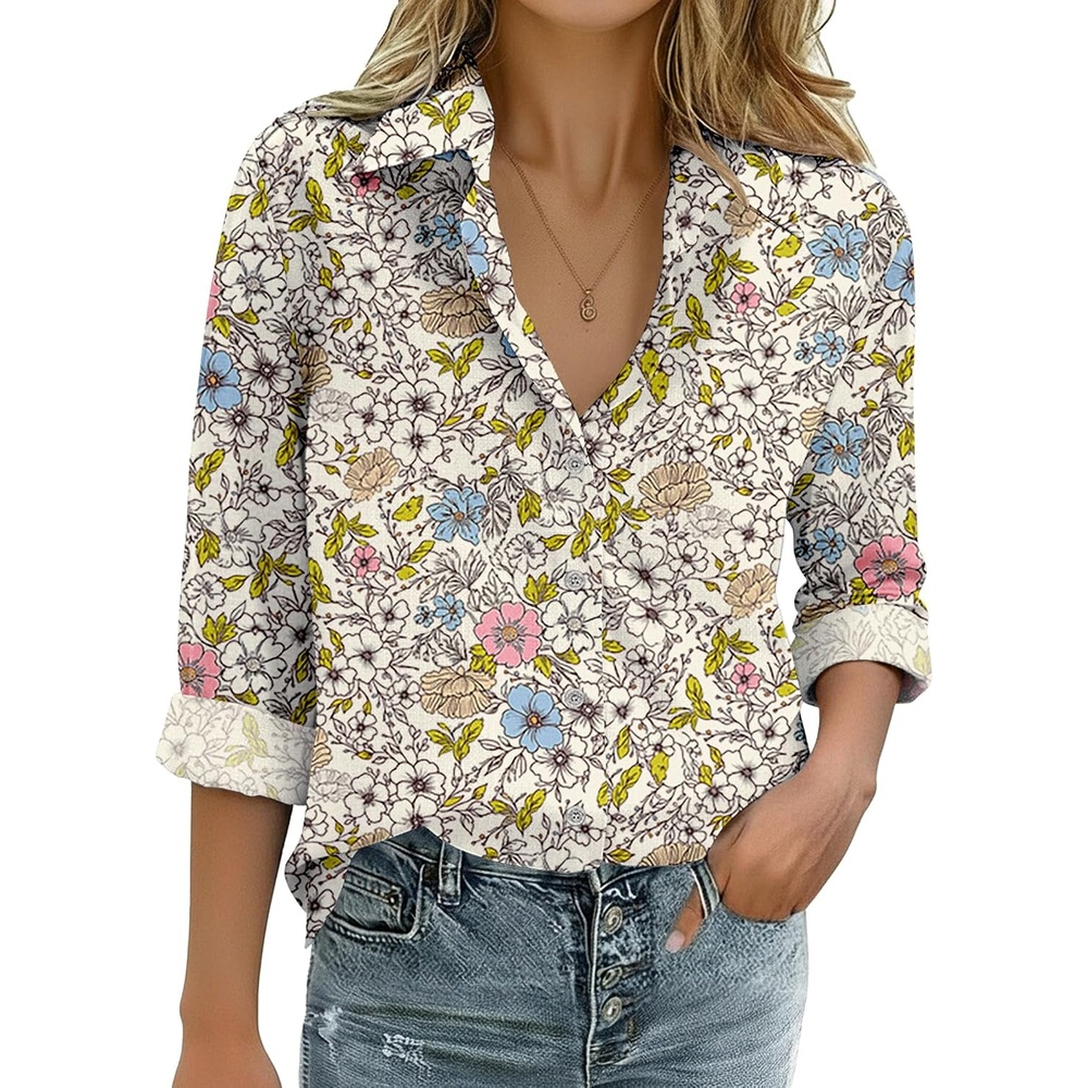 image:imageZeagoo Womens Cotton Button Down Shirts Long Sleeve Collared Blouse S3XLXh417
