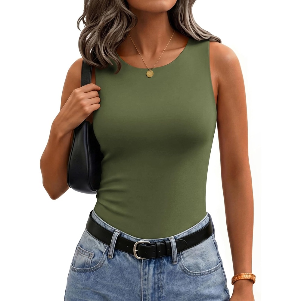 image:imageZeagoo Womens Double Lined Crew Neck Tank Tops Summer Sleeveless ClothesArmy Green