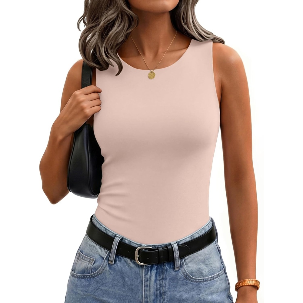 image:imageZeagoo Womens Double Lined Crew Neck Tank Tops Summer Sleeveless ClothesChampagne