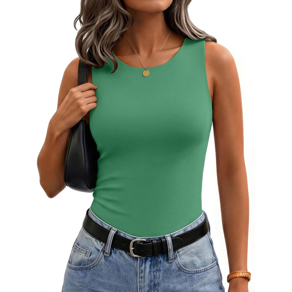 image:imageZeagoo Womens Double Lined Crew Neck Tank Tops Summer Sleeveless ClothesGreen